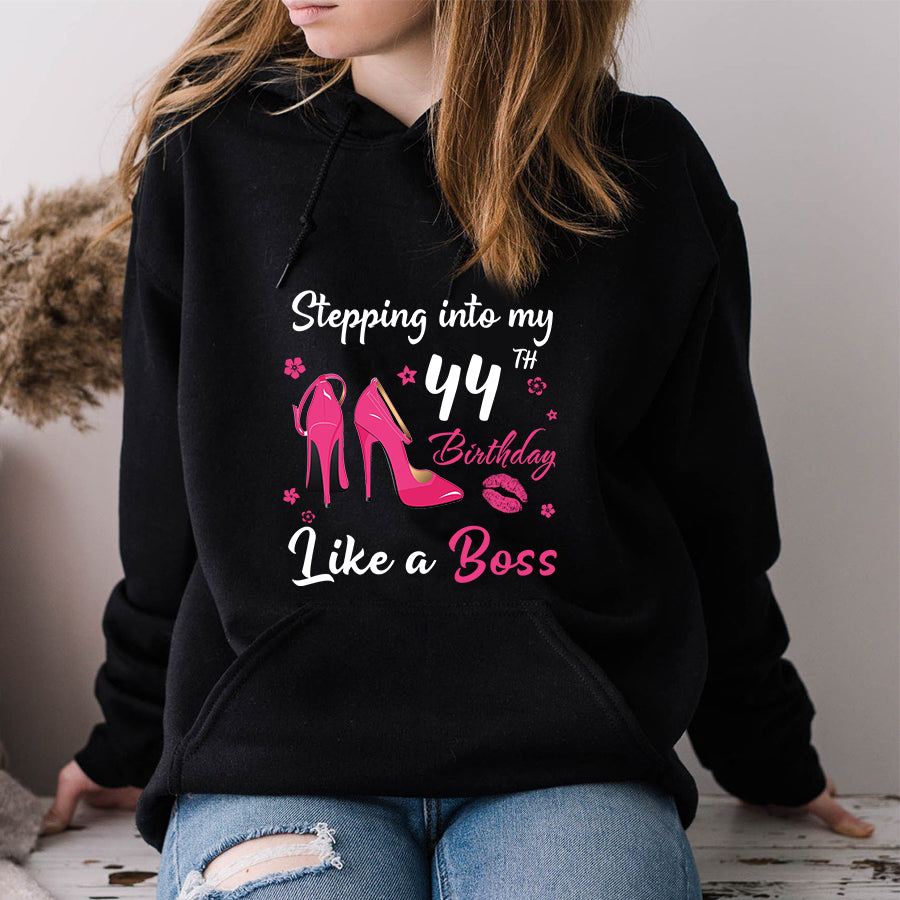 Stepping into my 44th Birthday Like a Boss, 44th birthday unique gifts for woman, 44th birthday ideas, Turning 44 years old cotton shirt