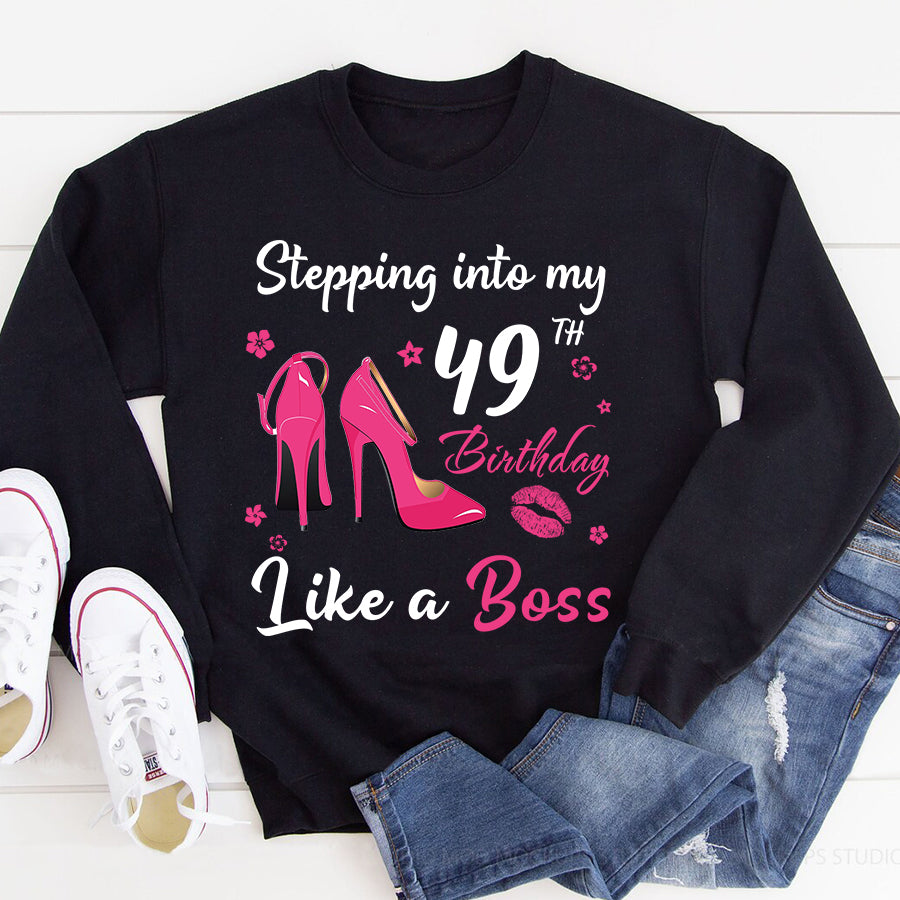 Stepping into my 49th Birthday Like a Boss, 49th birthday unique gifts for woman, 49th birthday ideas, Turning 49 years old cotton shirt