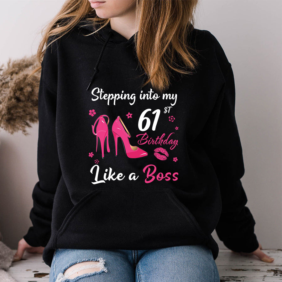 Stepping into my 61st Birthday Like a Boss, 61st birthday unique gifts for woman, 61st birthday ideas, Turning 61 years old cotton shirt