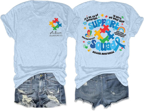 Autism Awareness Shirt Women in April We Wear Blue Shirts Special Education Teacher Shirt Autism Puzzle Short Sleeve Tops