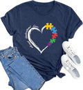Autism Teacher Shirt Women's Autism Awareness Tshirt Accept Understand Love Tee Puzzle Piece Graphic Short Sleeve Top