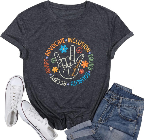 Autism Awareness Shirt Women Special Education Teacher T-Shirt Inspirational Graphic Tee Casual Top