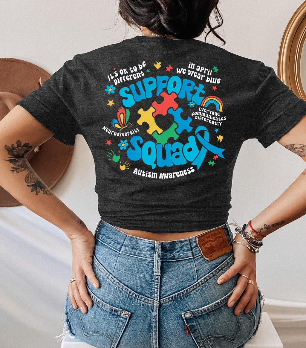 Autism Awareness Shirt Women in April We Wear Blue Shirt Autism Mom Tee Autism Puzzle Graphic Short Sleeve Tops