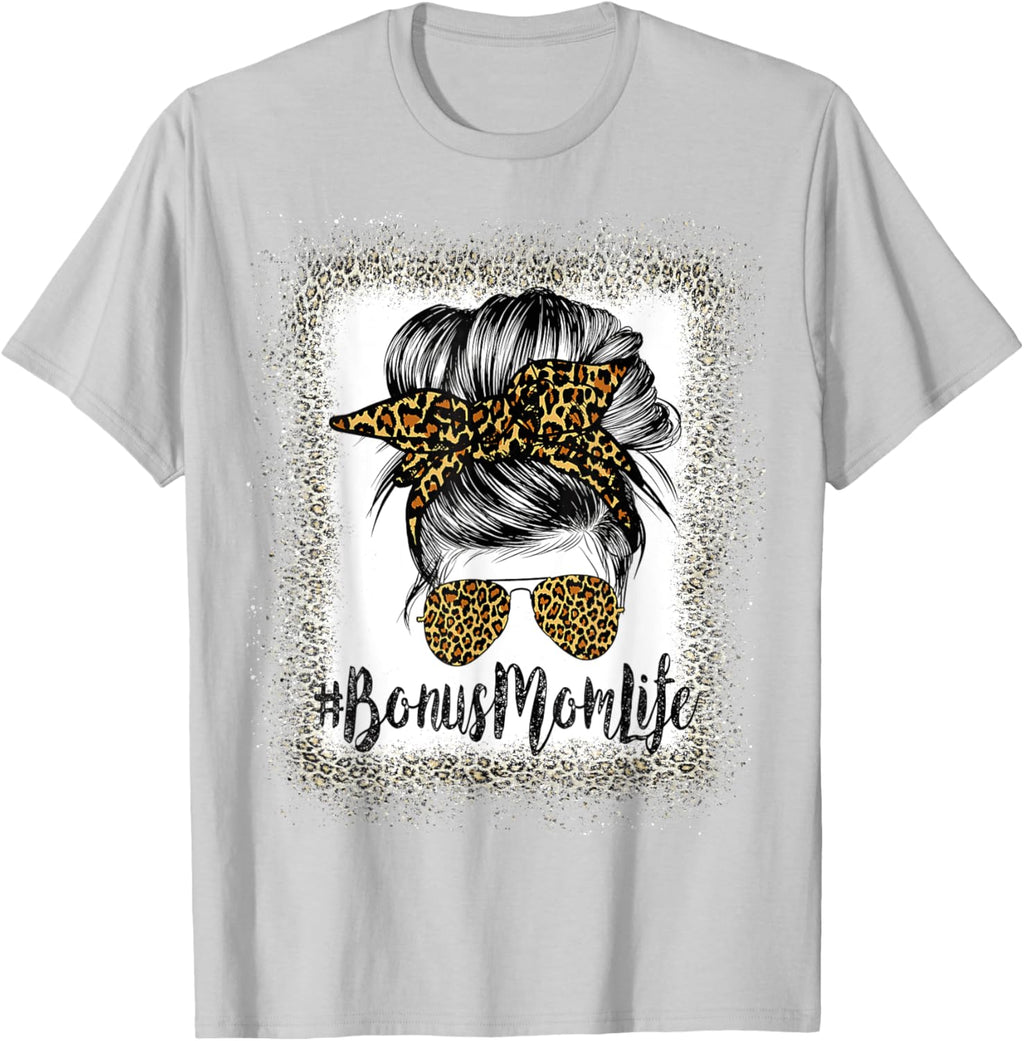 Bonus Mom Life Hair Bandana Glasses Leopard Mother's Day T