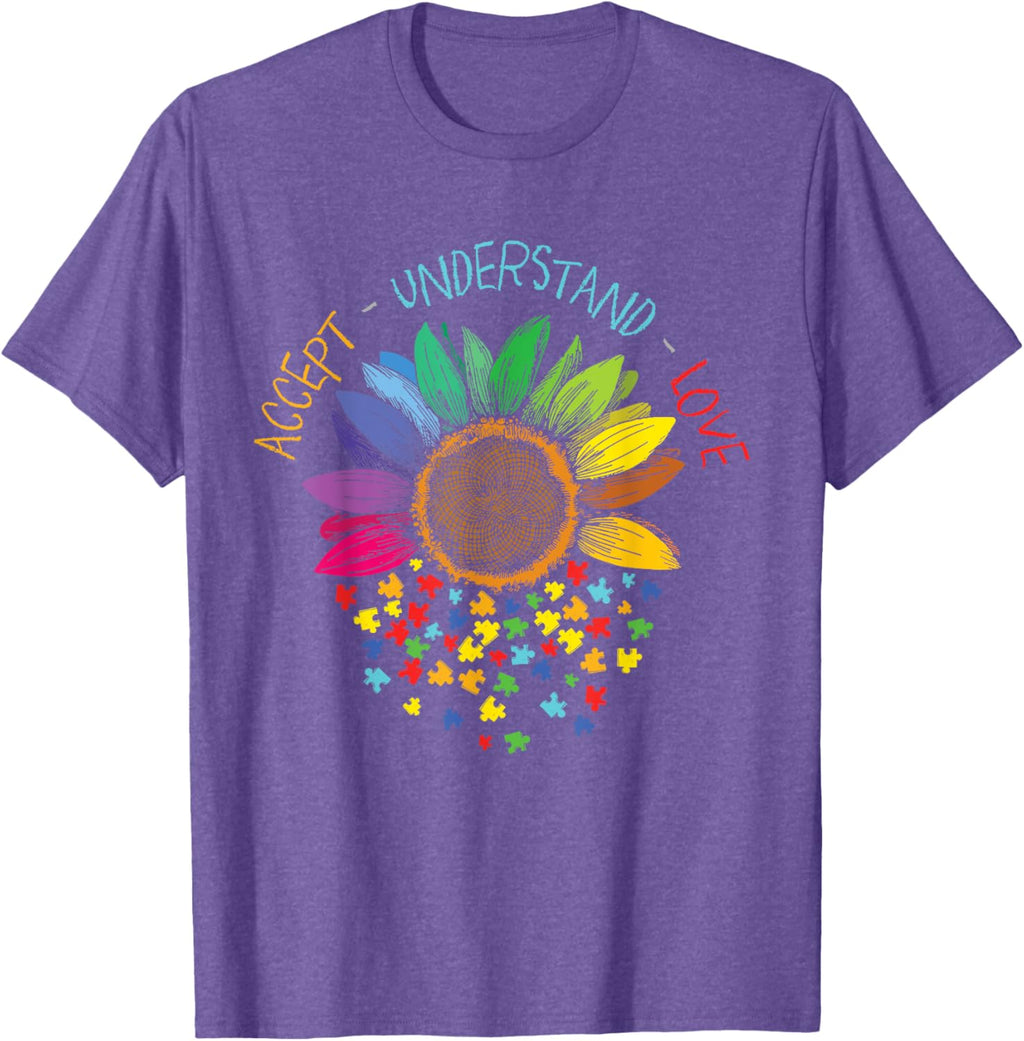 Autism Awareness Accept Understand Love ASD Rainbow Flower