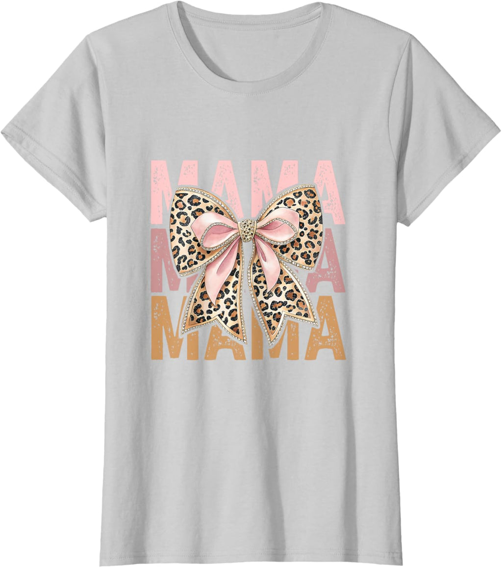 Retro Leopard Mama,Cute Mom Retro Coquette Bow Mother's Day