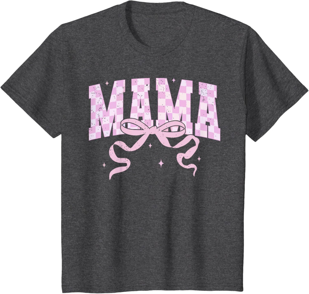 Retro Checkered Mama Coquette Mother's Day Pink Bow