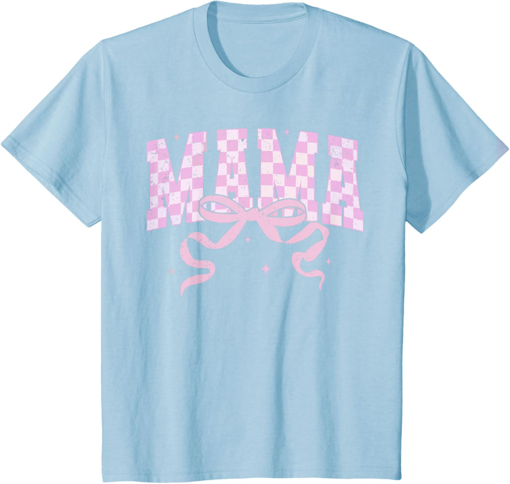 Retro Checkered Mama Coquette Mother's Day Pink Bow