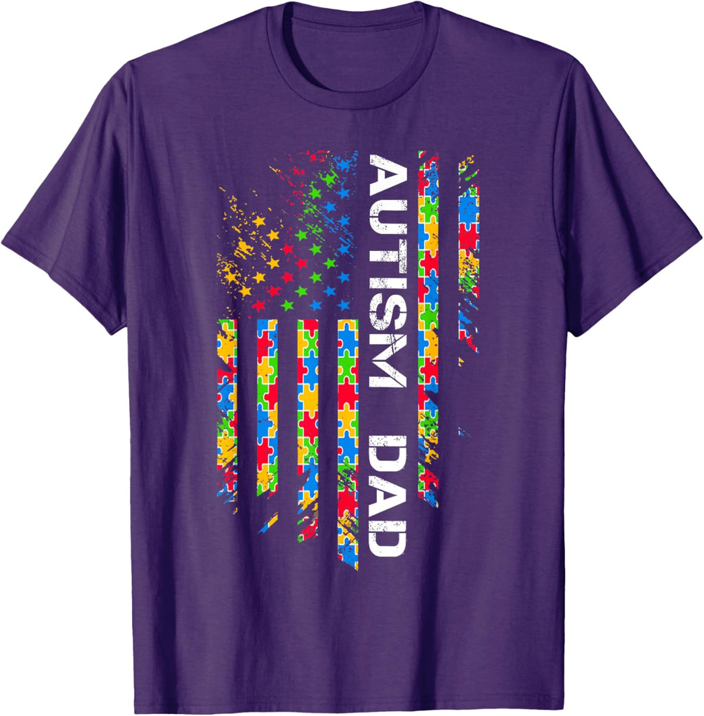 Autism Dad Awareness American Flag USA
