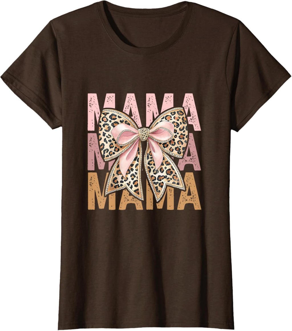 Retro Leopard Mama,Cute Mom Retro Coquette Bow Mother's Day