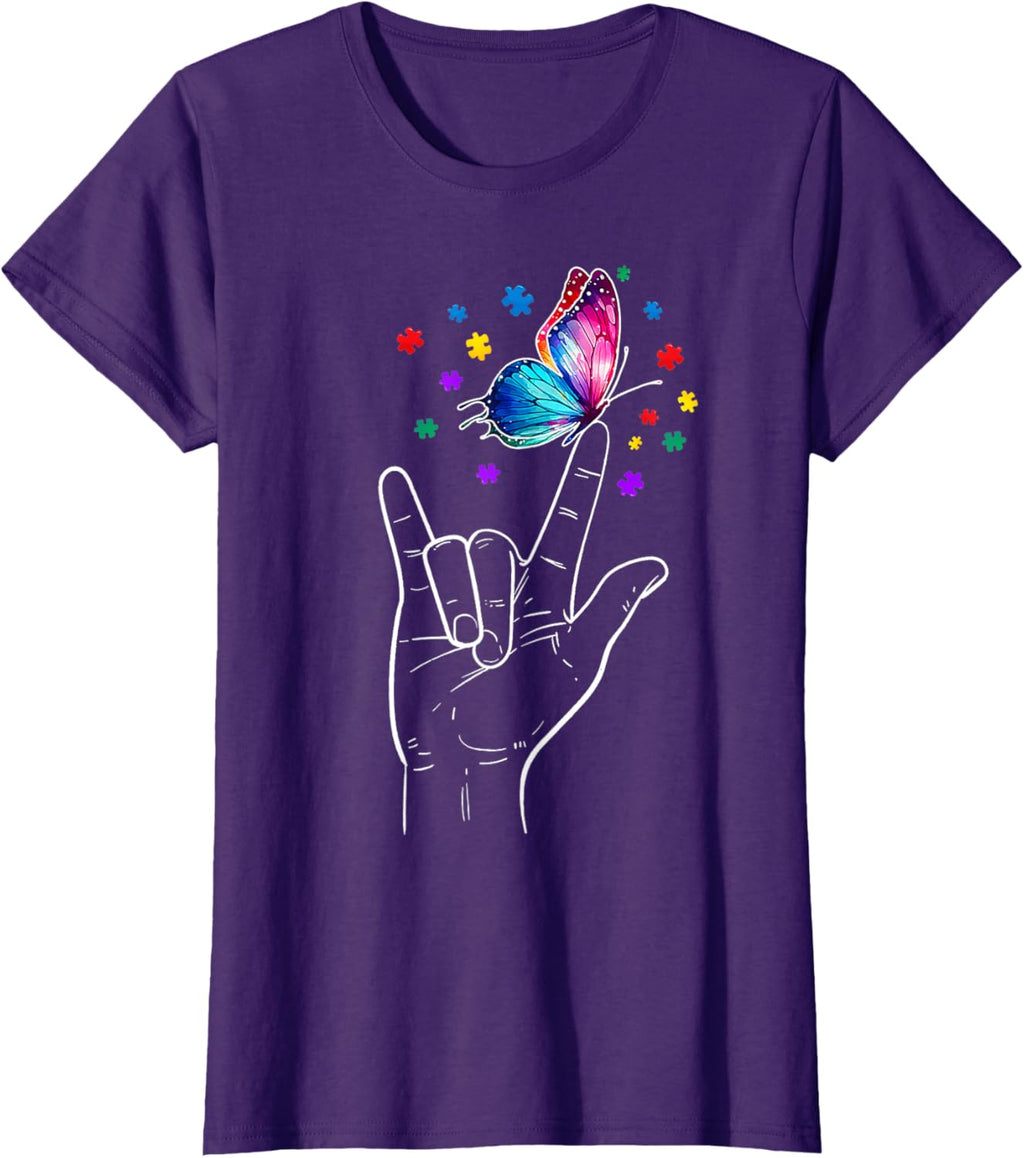 I Love You Hand Sign Language Butterfly Autism Awareness